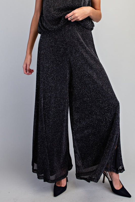 Glitter Overlay Wide Leg Pants