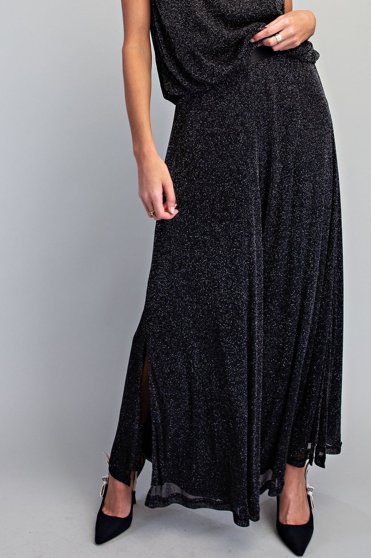 Glitter Overlay Wide Leg Pants
