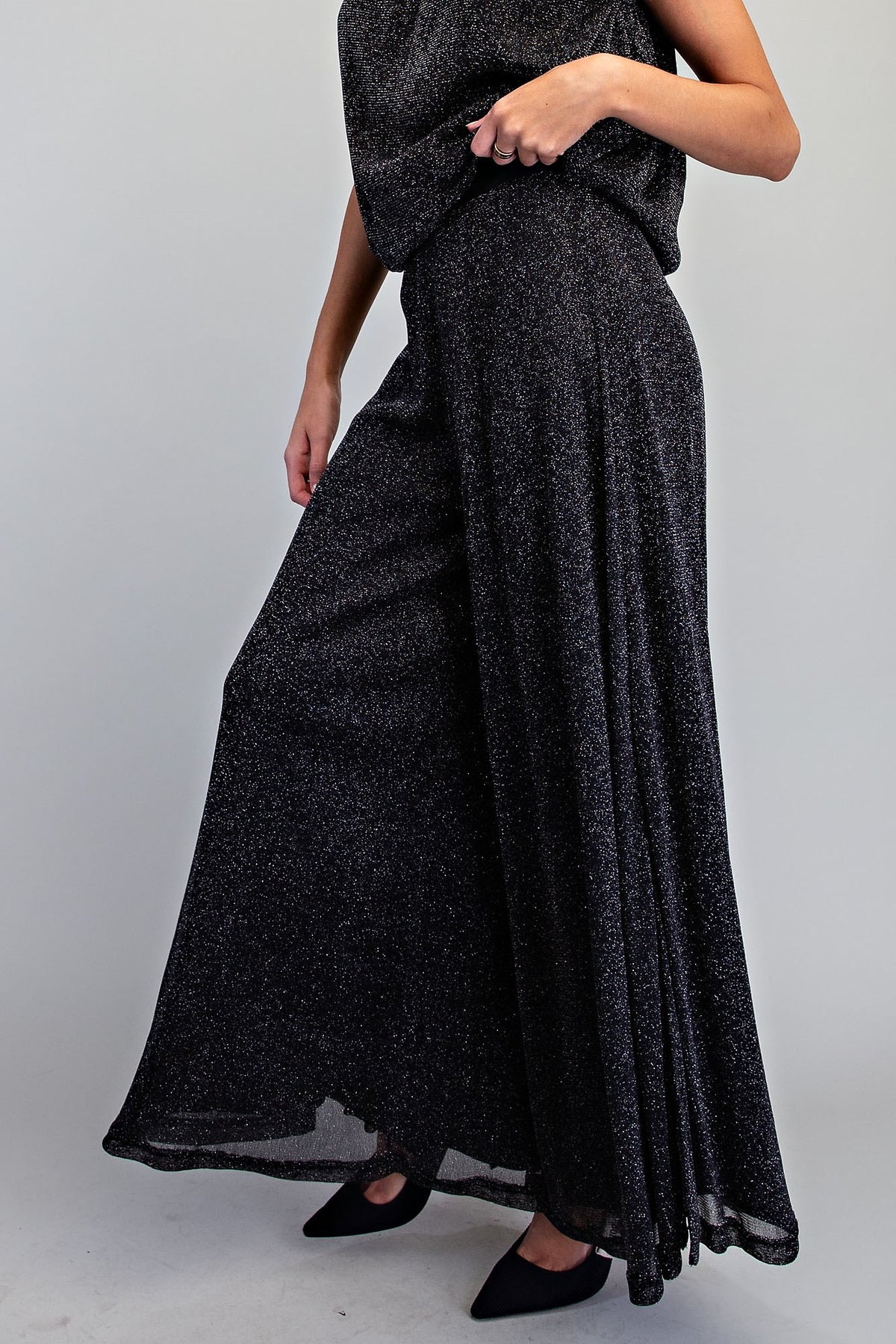 Glitter Overlay Wide Leg Pants