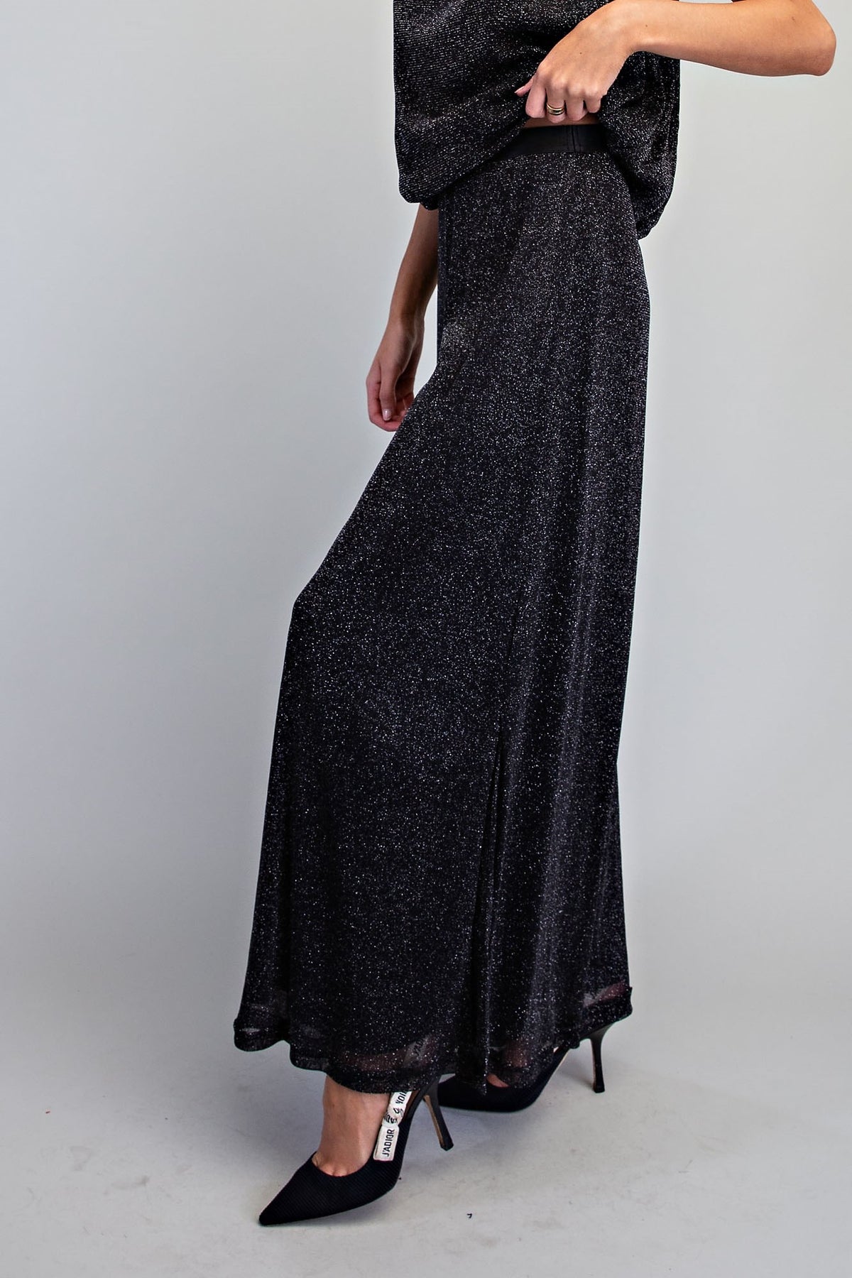 Glitter Overlay Wide Leg Pants