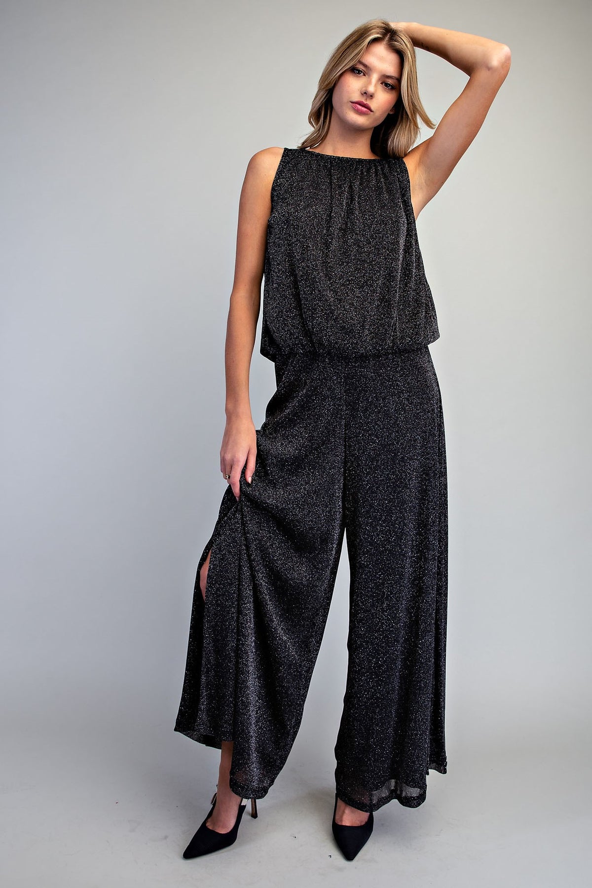 Glitter Overlay Wide Leg Pants