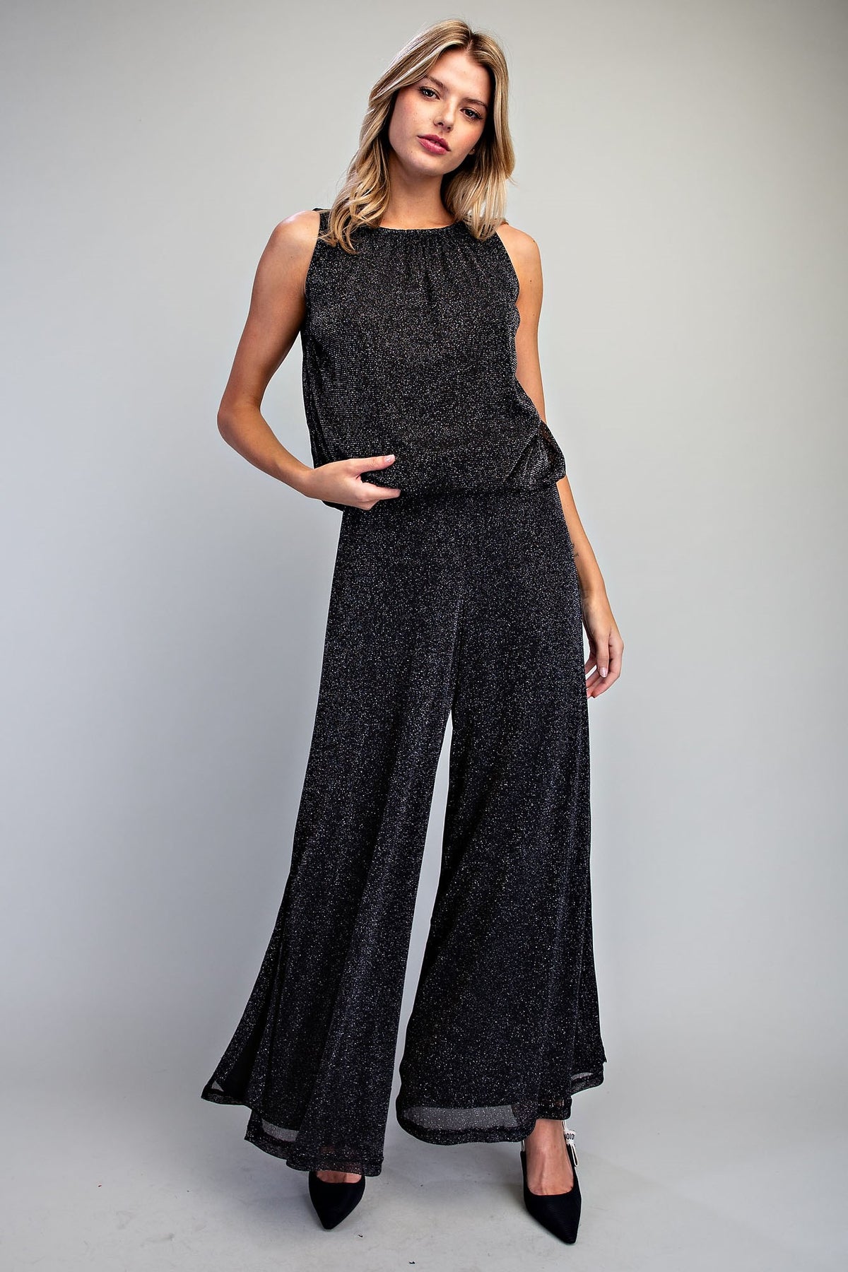 Glitter Overlay Wide Leg Pants