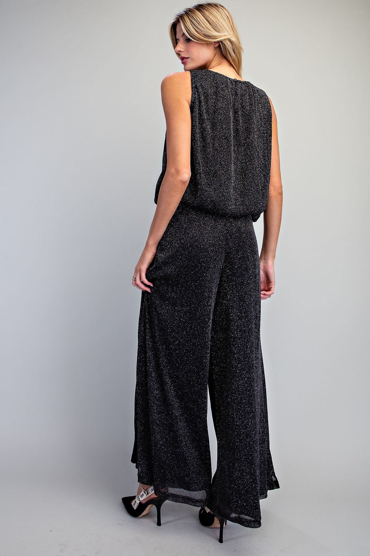 Glitter Overlay Wide Leg Pants