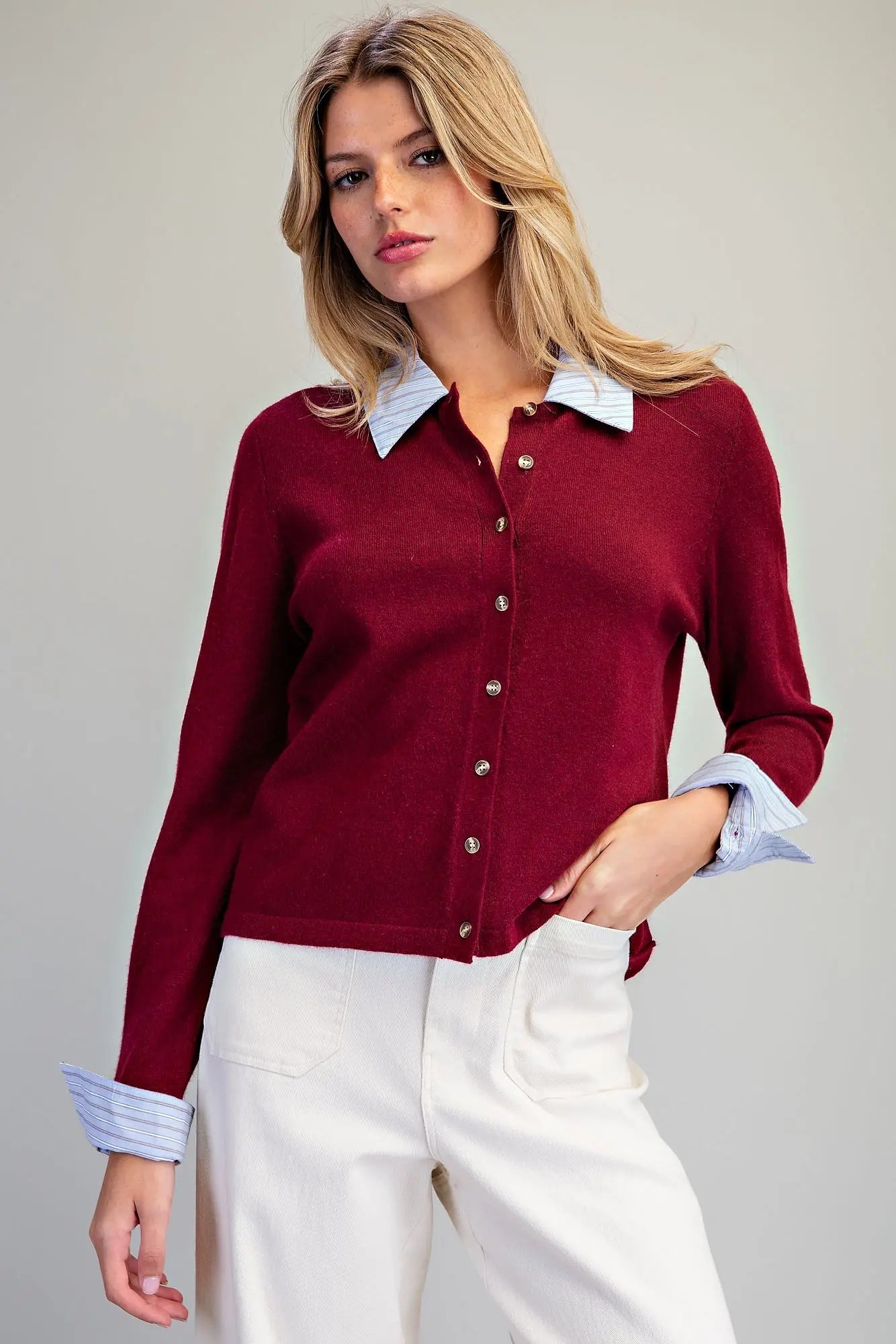 Blue Striped Collar Cardigan