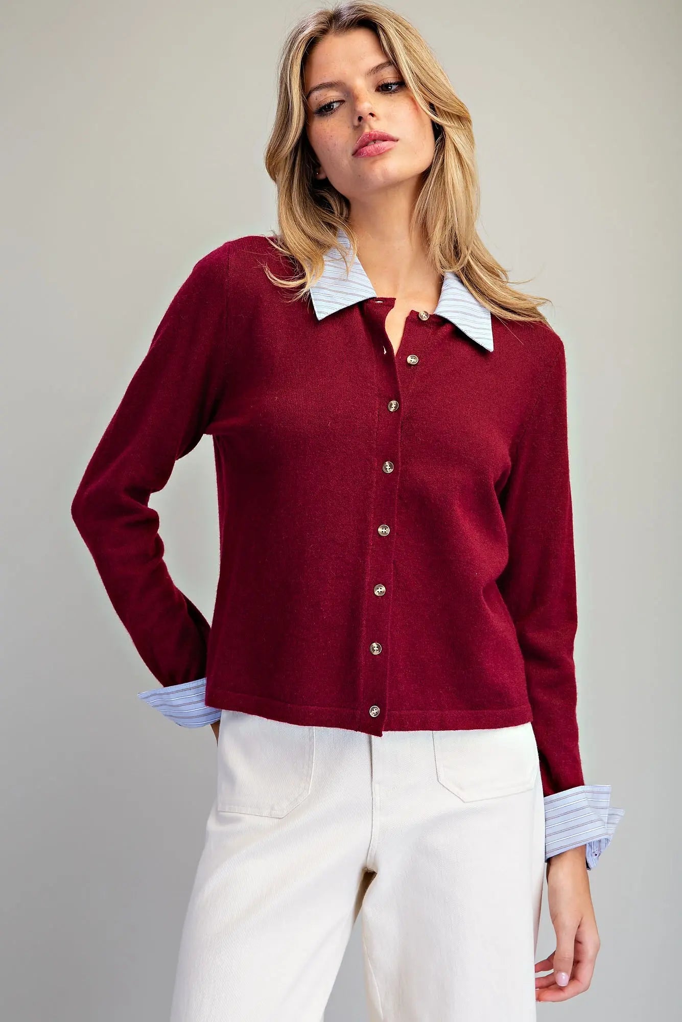 Blue Striped Collar Cardigan
