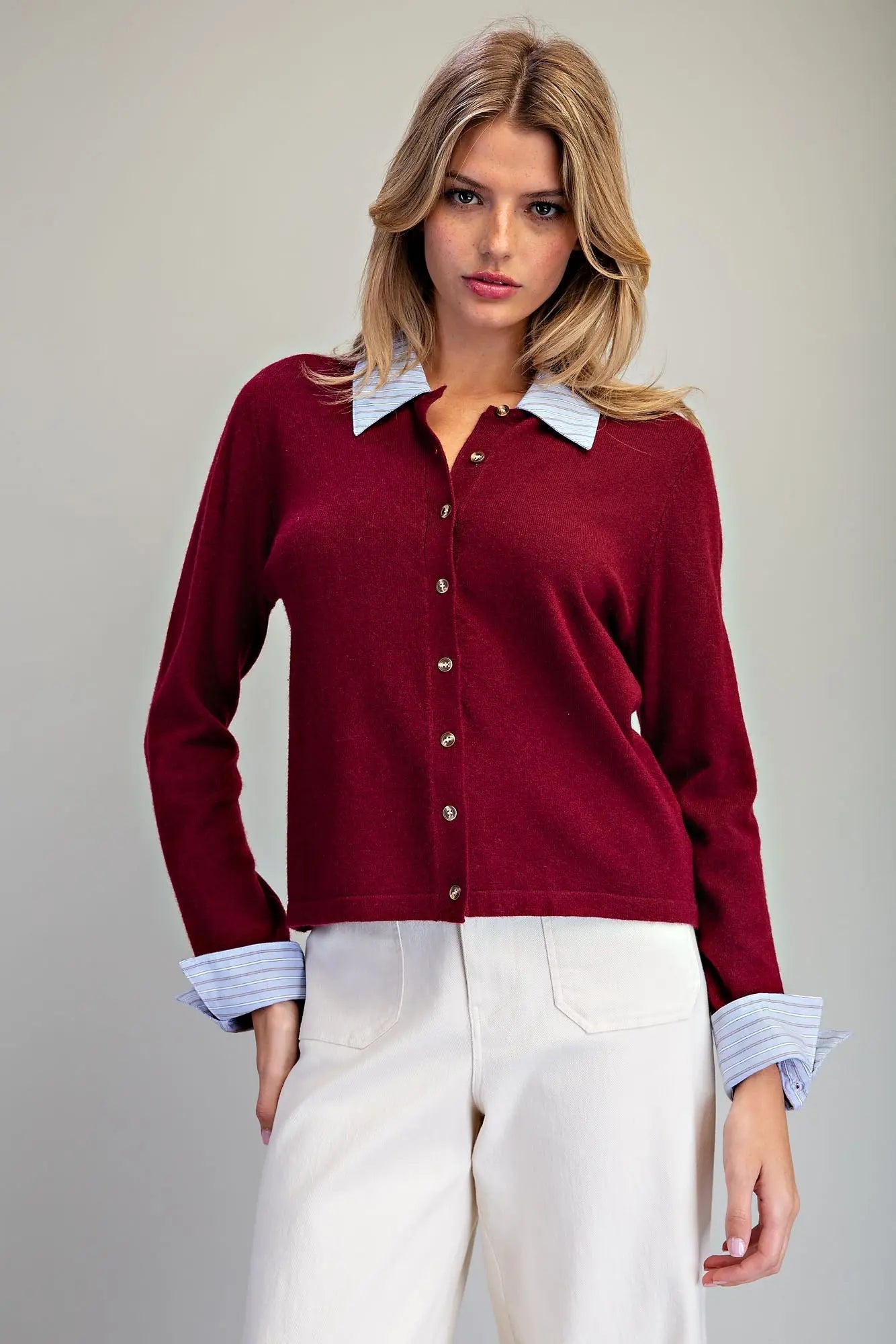 Blue Striped Collar Cardigan