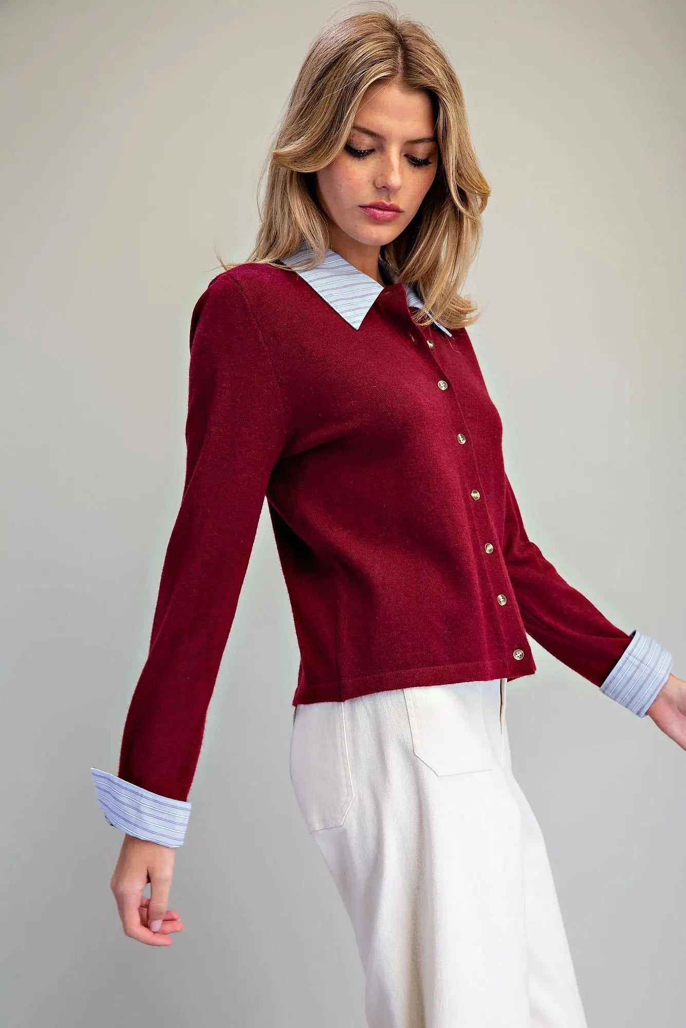 Blue Striped Collar Cardigan
