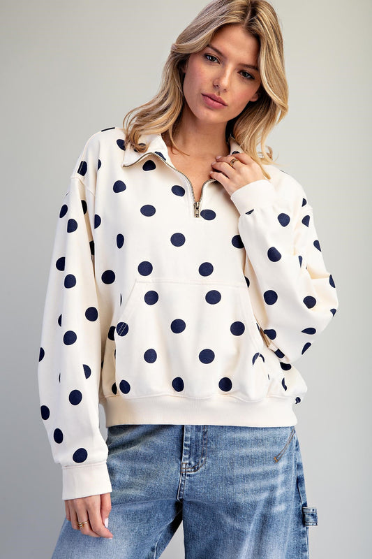 Mineral Washed Polka Dot Quarter Zip Pullover