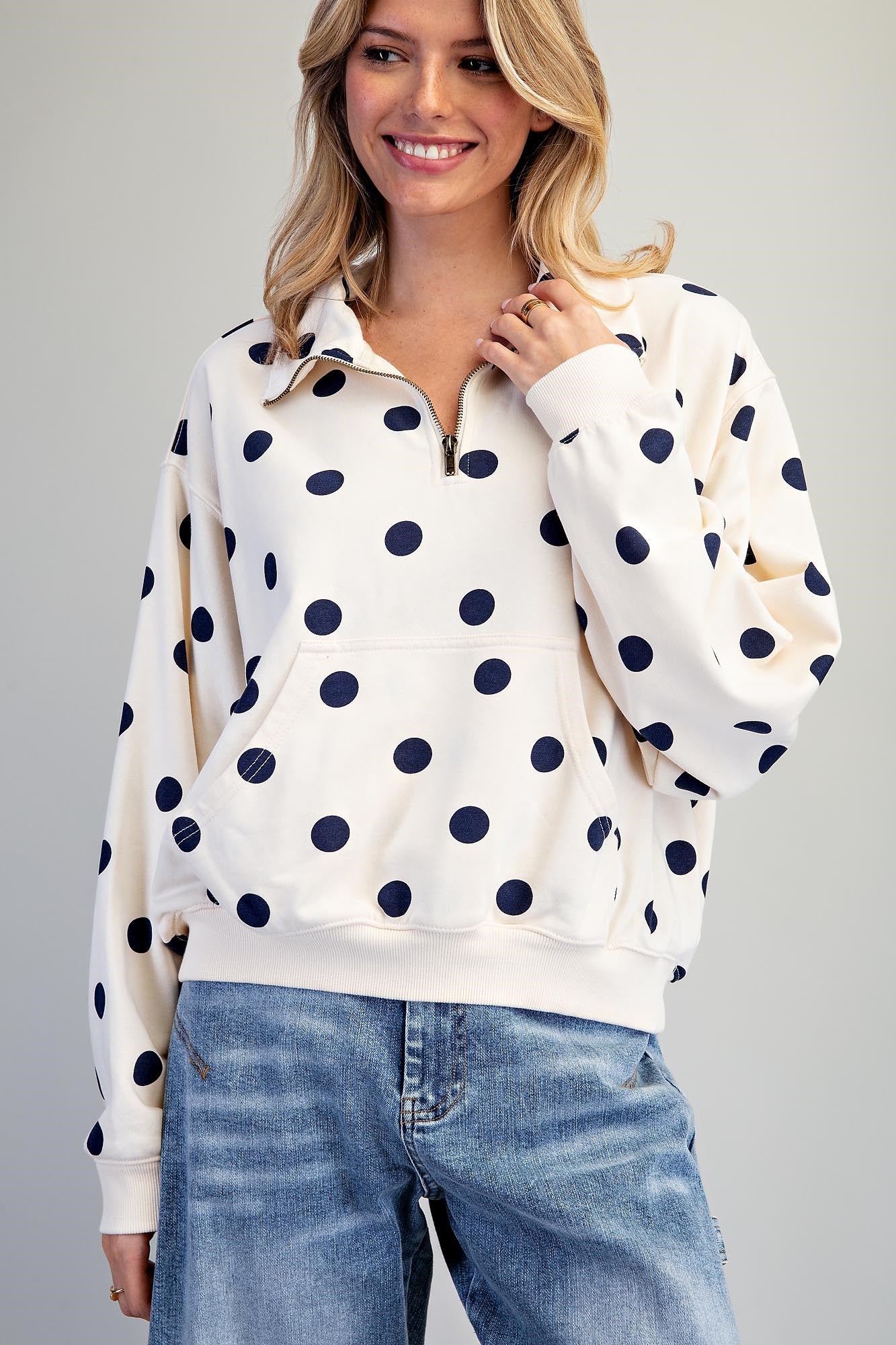 Mineral Washed Polka Dot Quarter Zip Pullover