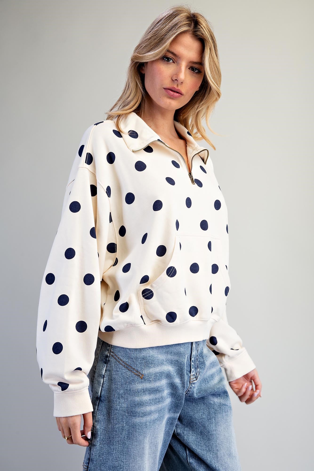 Mineral Washed Polka Dot Quarter Zip Pullover