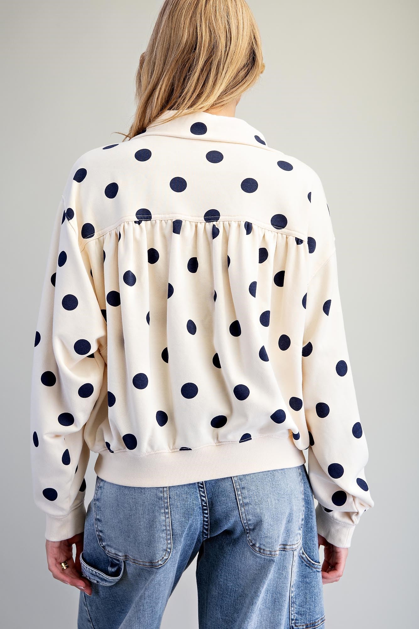 Mineral Washed Polka Dot Quarter Zip Pullover