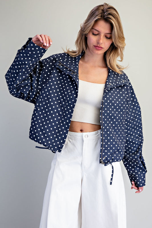 Soft Washed Polka Dot Zipper Jacket