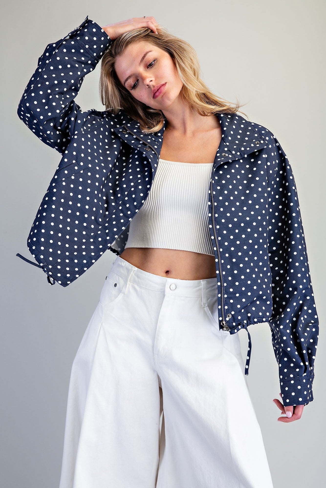 Soft Washed Polka Dot Zipper Jacket