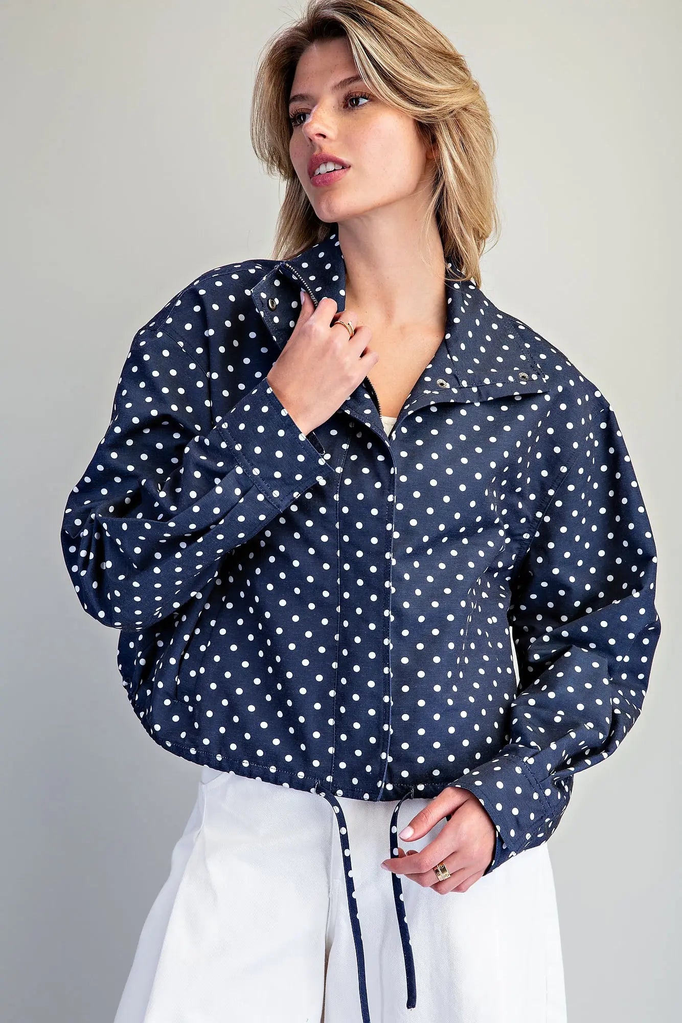 Soft Washed Polka Dot Zipper Jacket