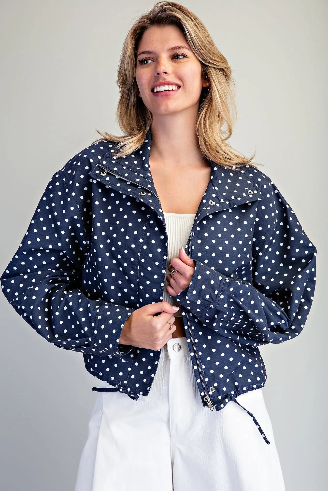 Soft Washed Polka Dot Zipper Jacket