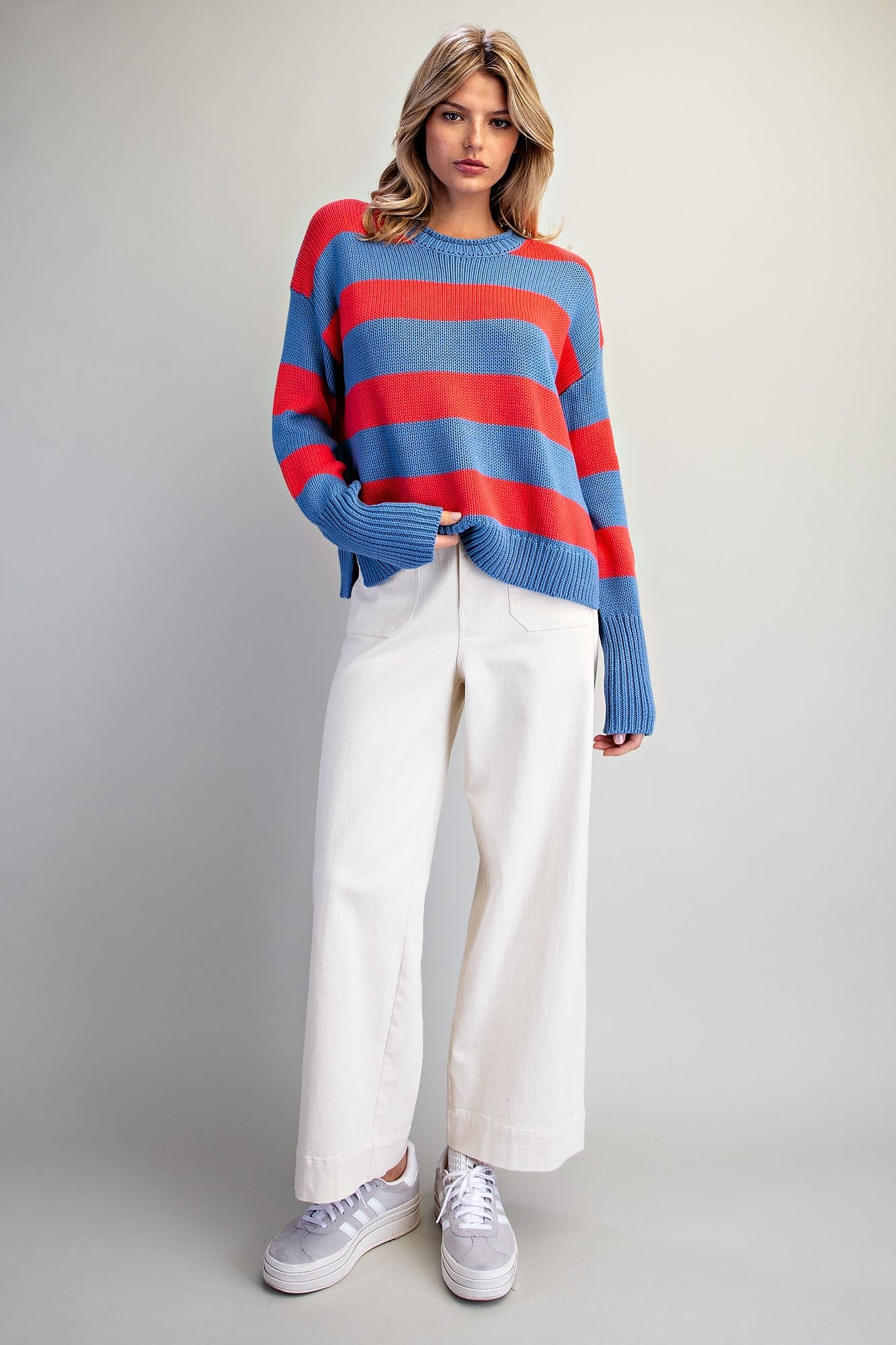 Striped Crew Neck Knit Sweater