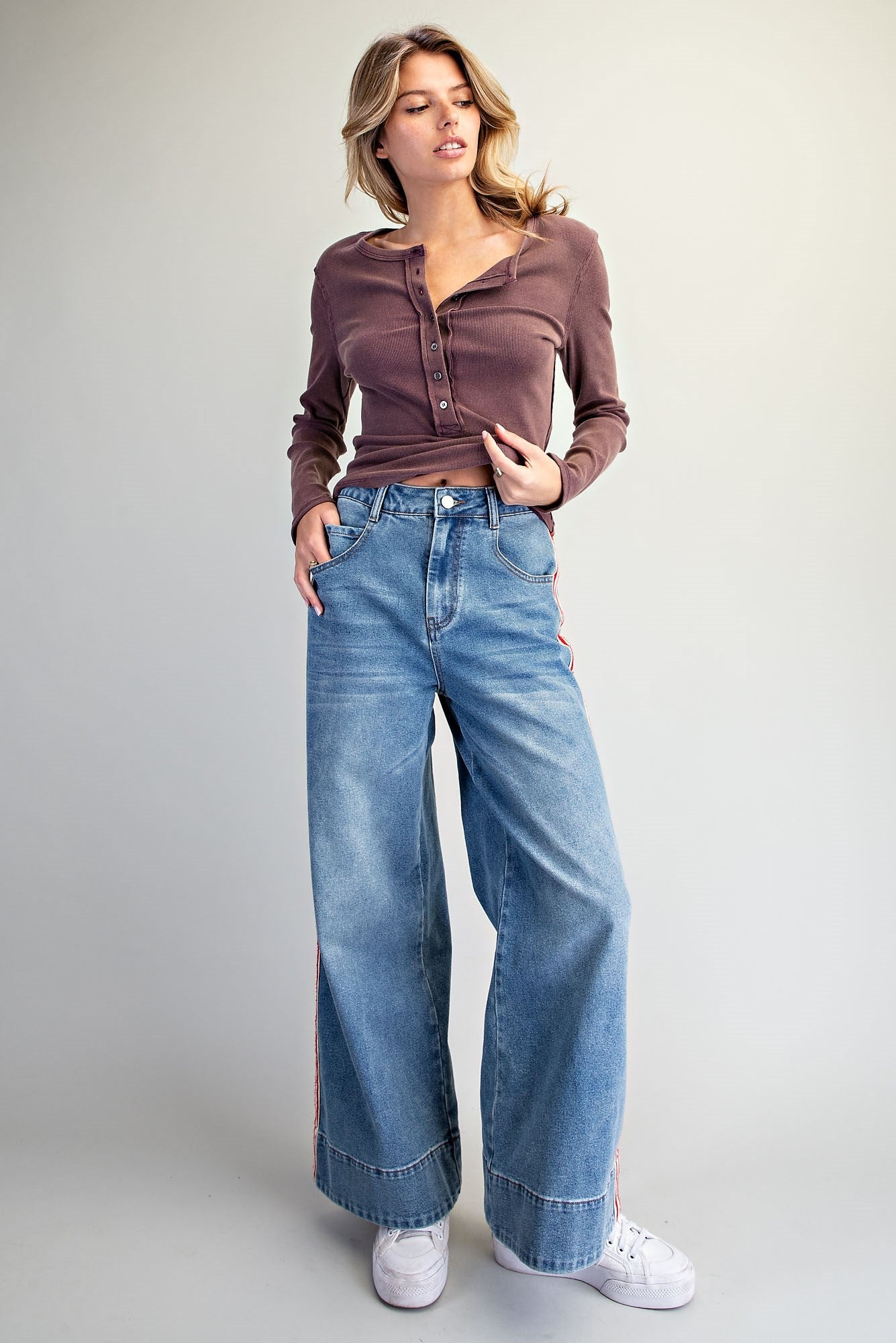 Side Striped Wide Leg Pants
