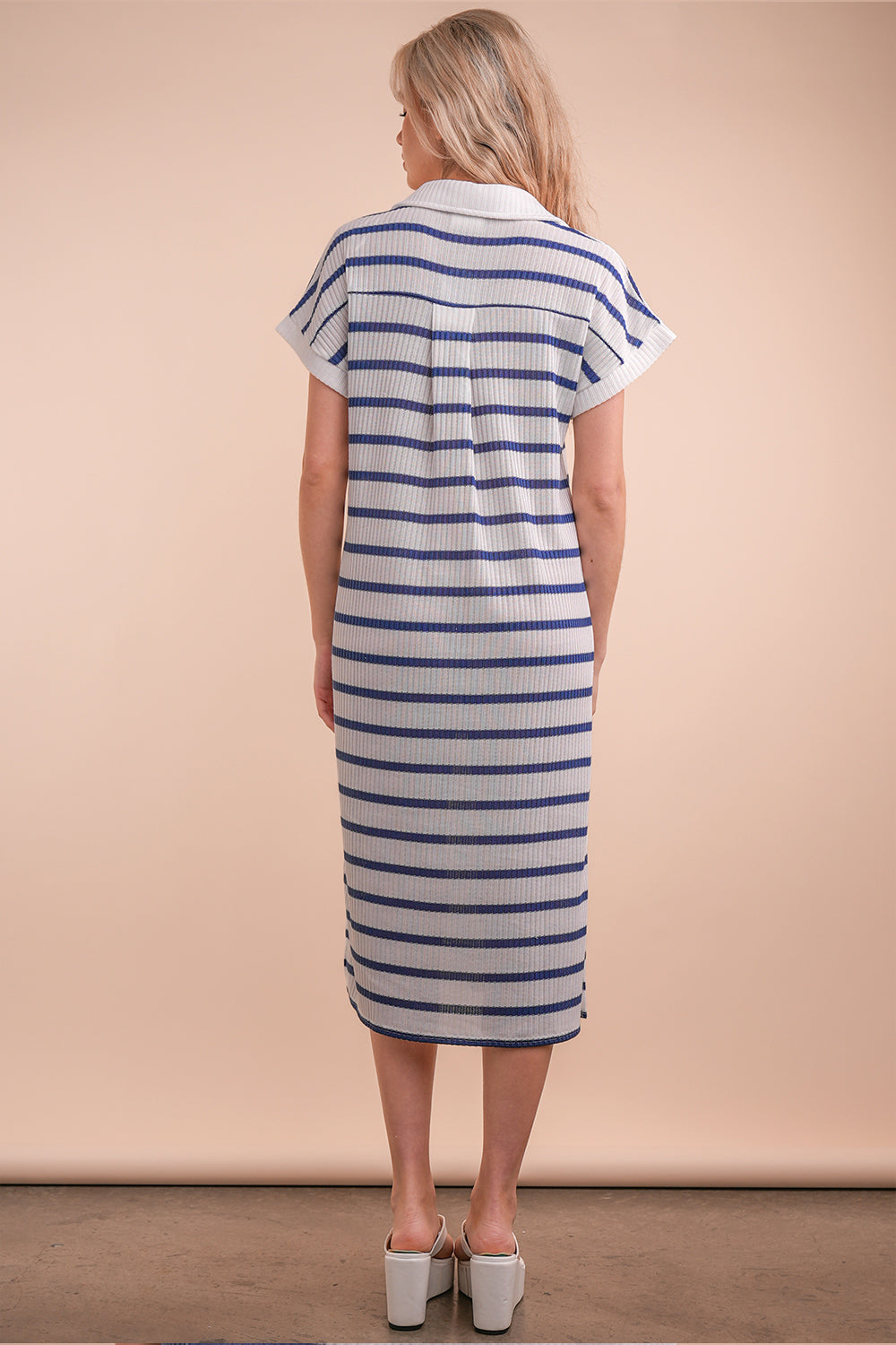 Oversized Collared Striped Midi Dress