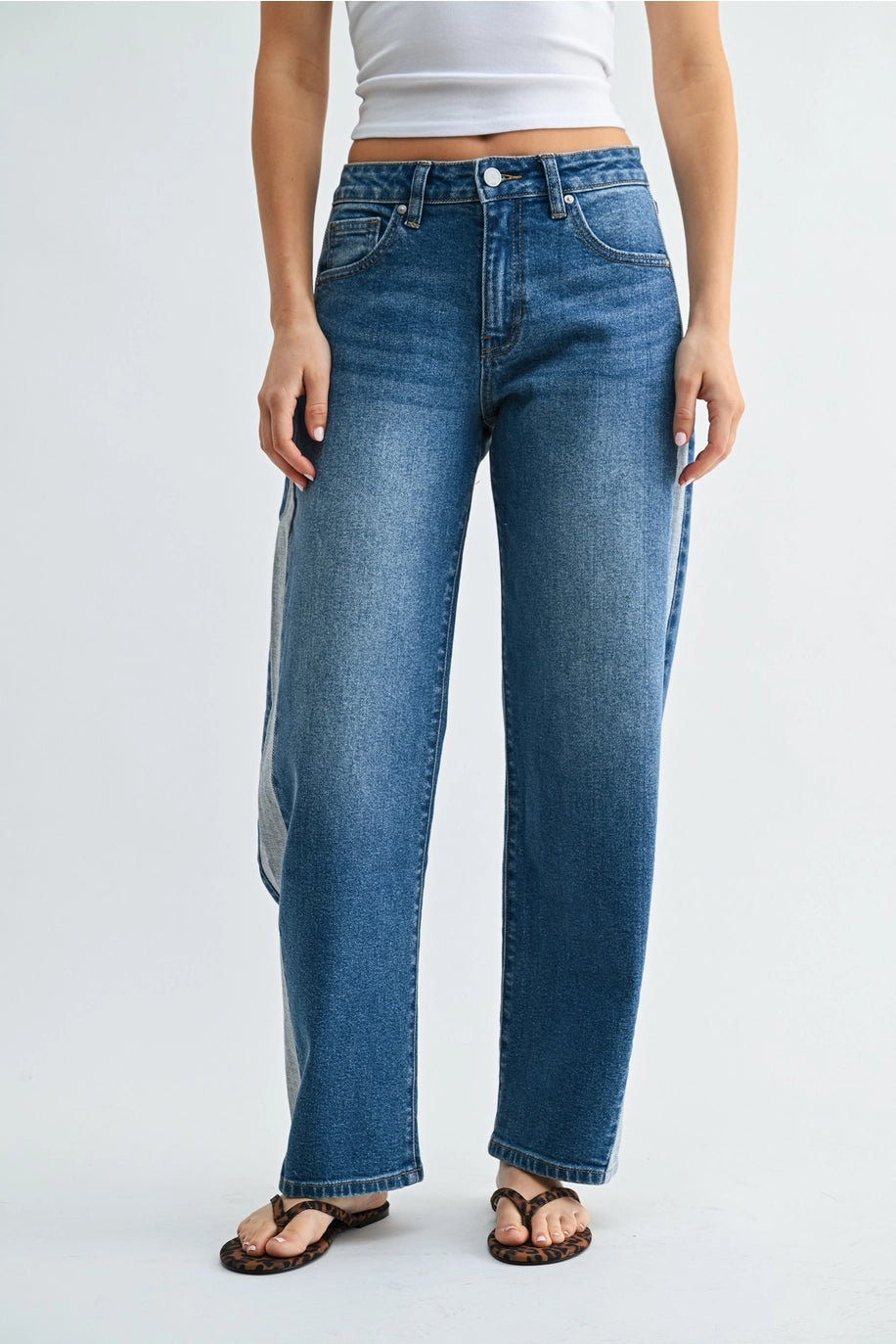 Contrast Detail Straight Leg Pant