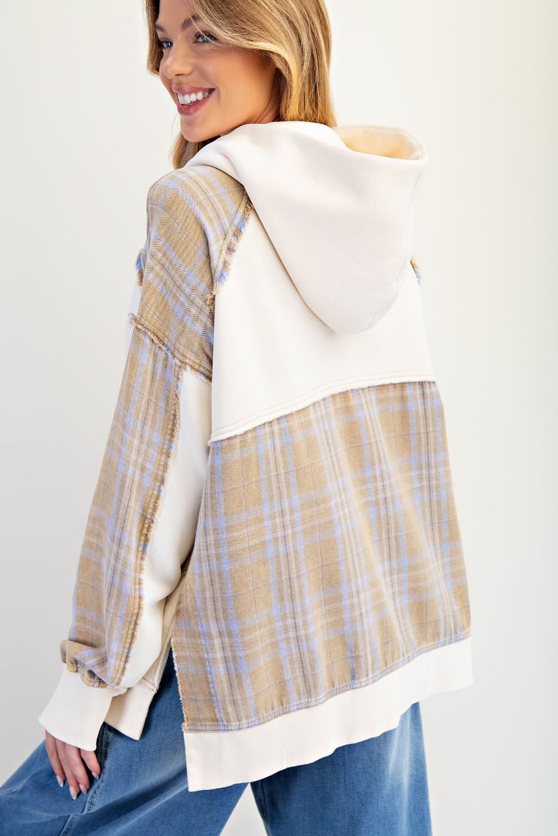 Plaid Mix Terry Pullover Hoodie