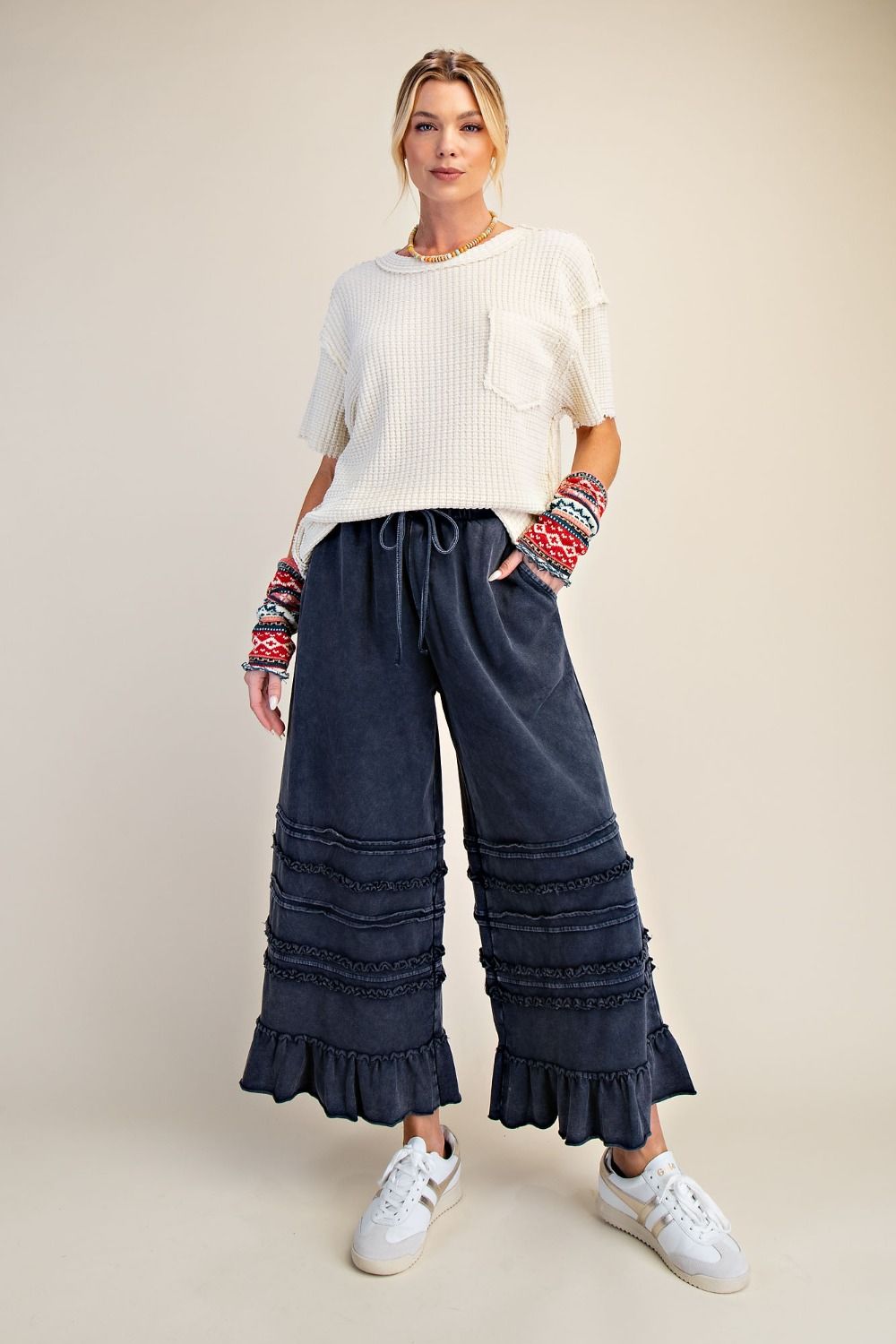 Cropped Washed Terry Pants