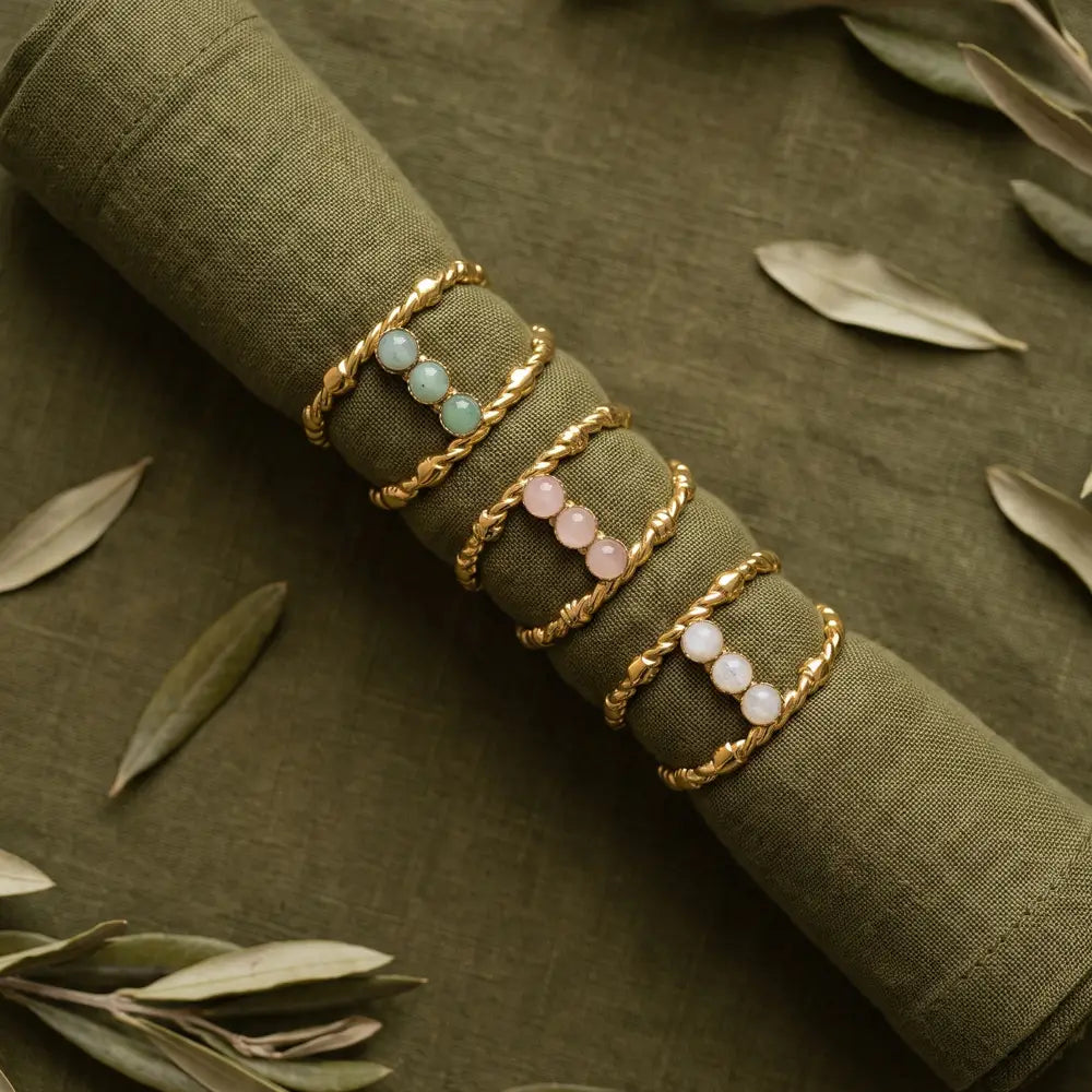 Triple Stone Twisted Double Band Ring