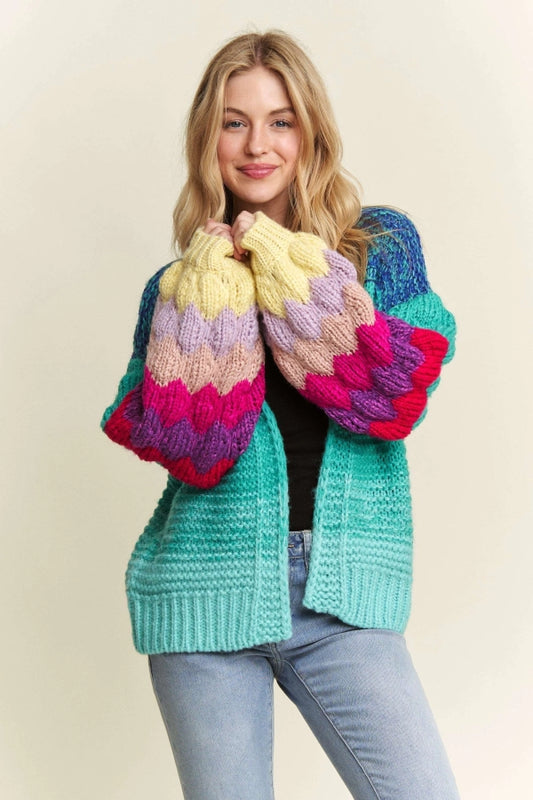 Long Puff Sleeve Sweater Cardigan