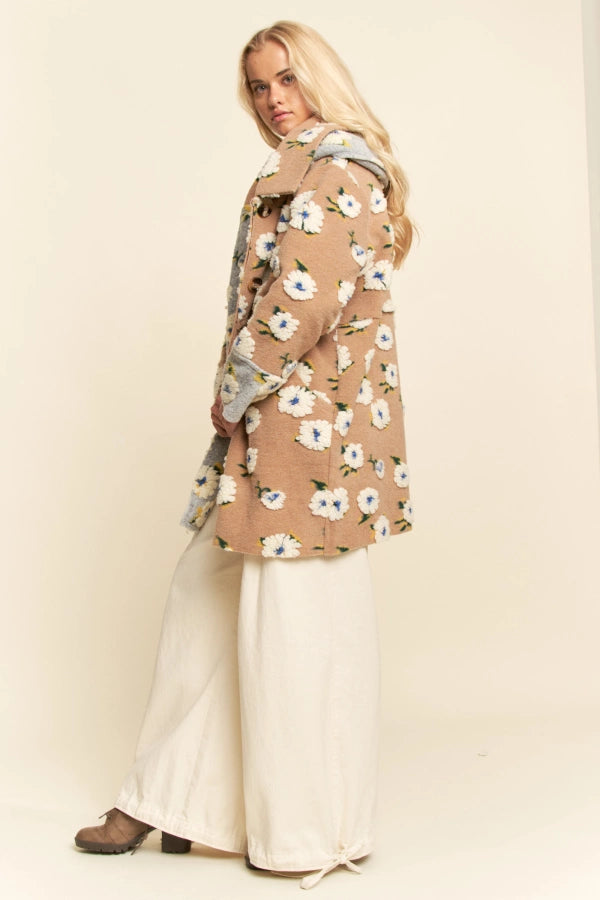 Half and Half Garden Floral Hoodie Coat Jacket