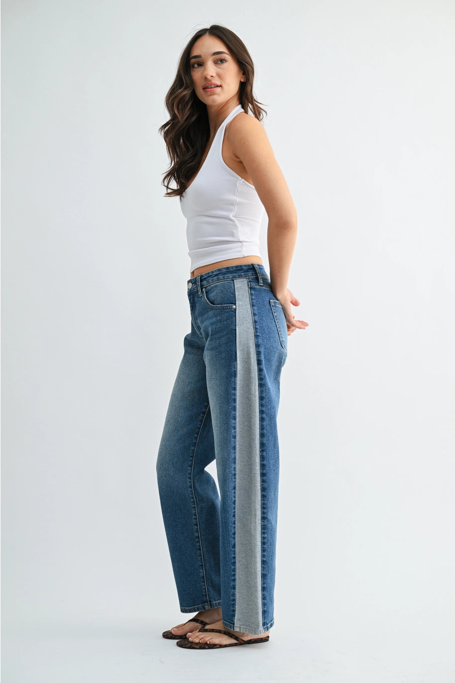 Contrast Detail Straight Leg Pant