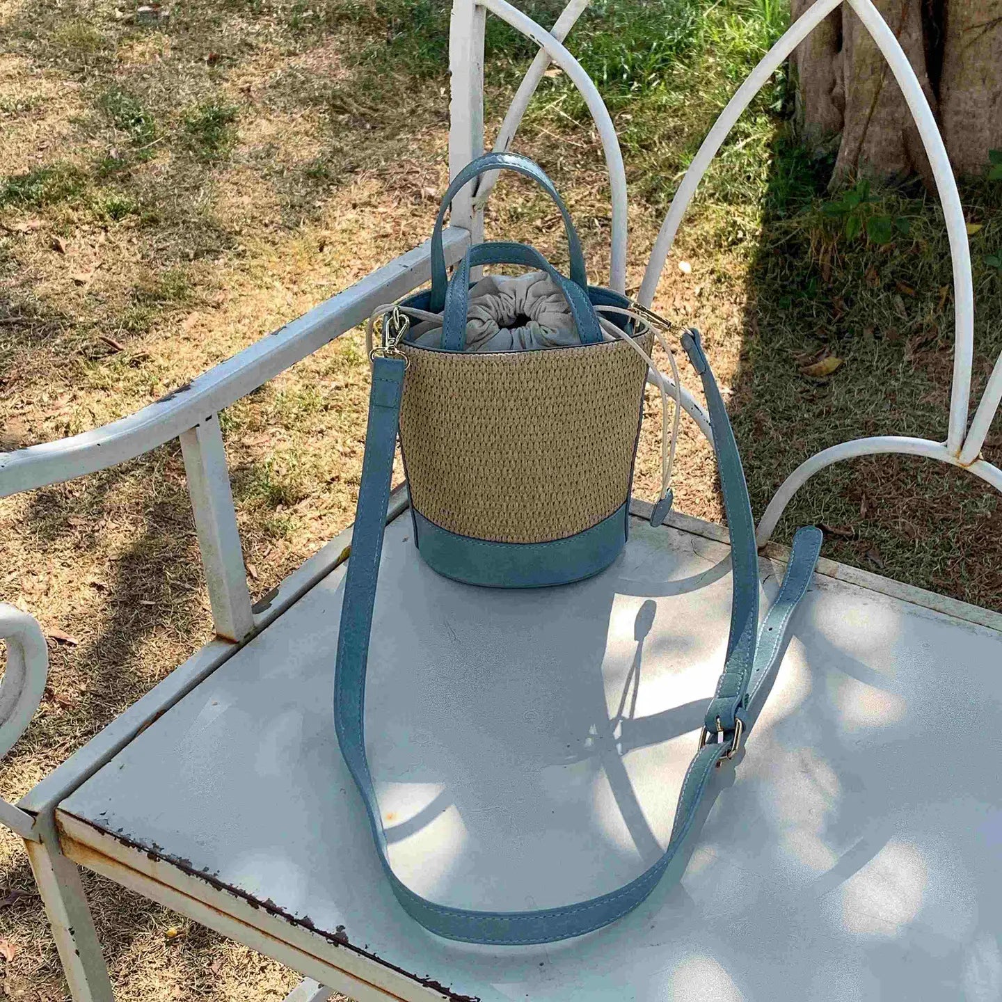 Straw Bucket/Crossbody Bag