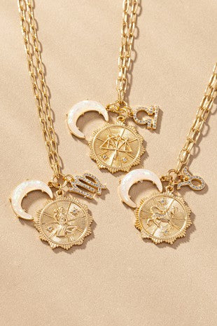 Water Proof 3 Charms Zodiac Sign With Opal Moon