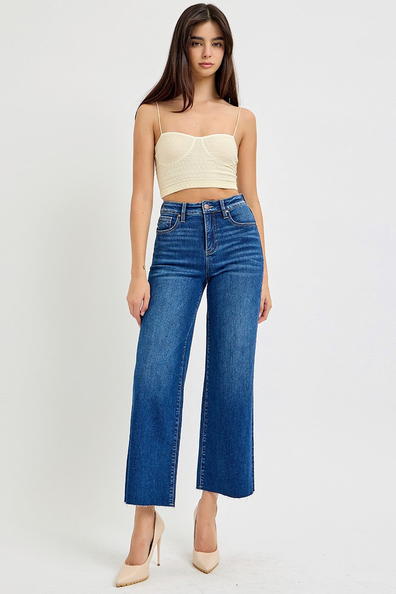 Tummy Control High Rise Crop Wide Leg Jeans