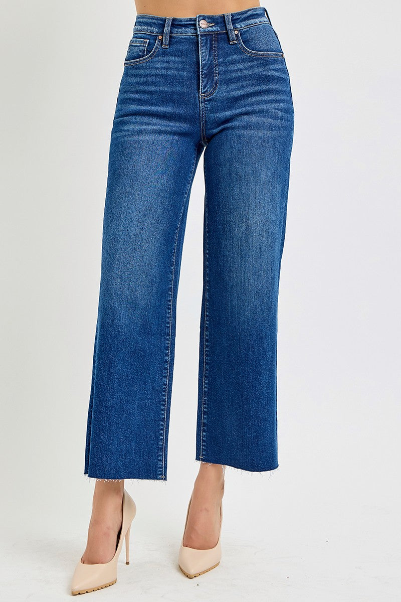 Tummy Control High Rise Crop Wide Leg Jeans
