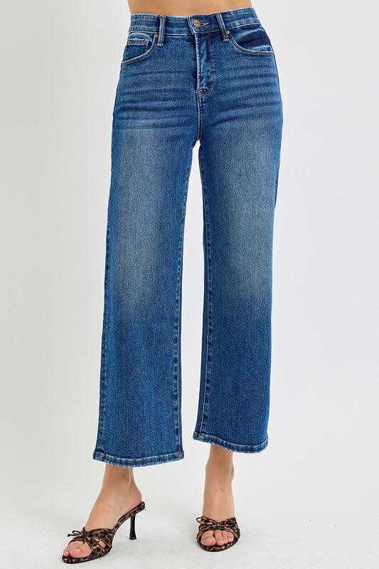 Tummy Control Elastic Band High Rise Crop Wide Pants