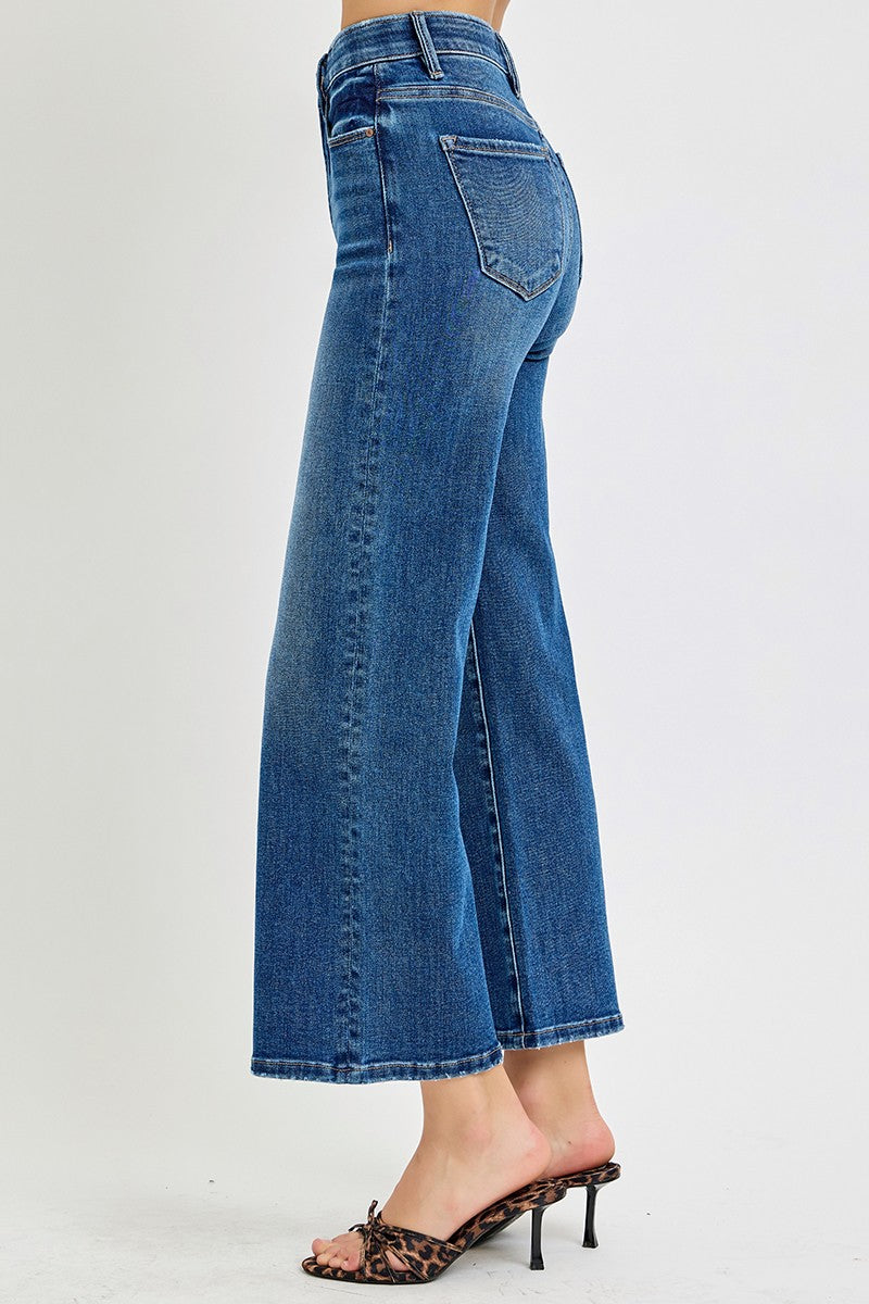Tummy Control Elastic Band High Rise Crop Wide Pants