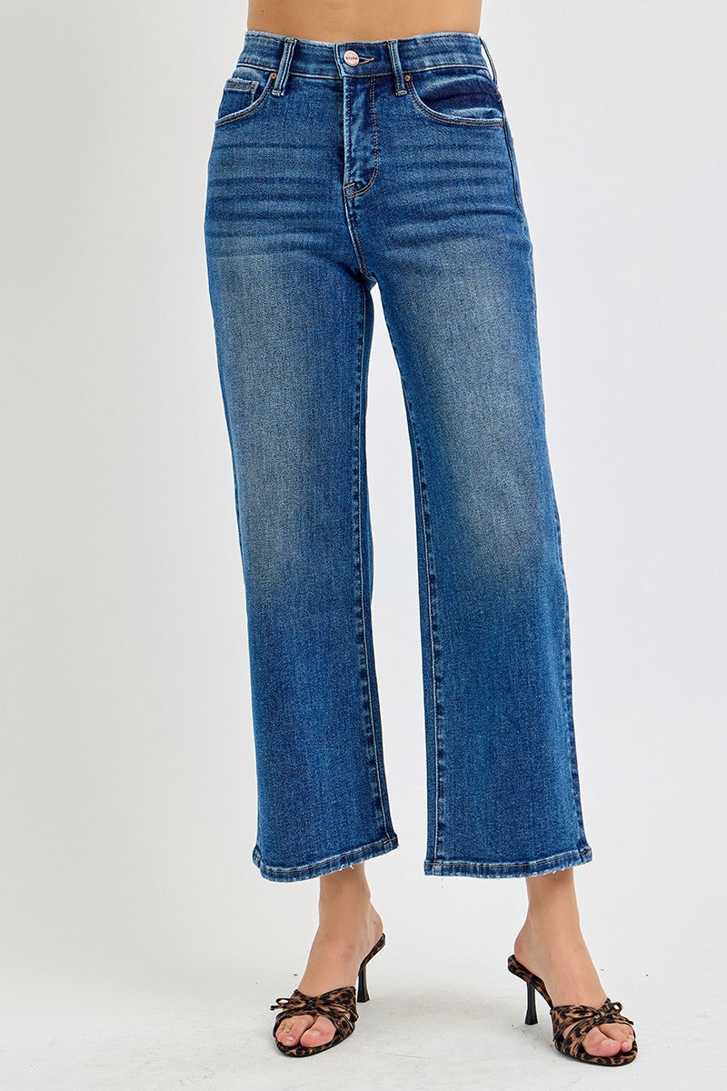 Tummy Control Elastic Band High Rise Crop Wide Pants