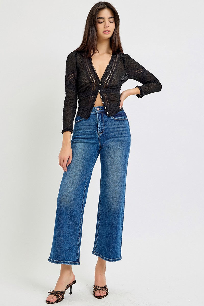 Tummy Control Elastic Band High Rise Crop Wide Pants