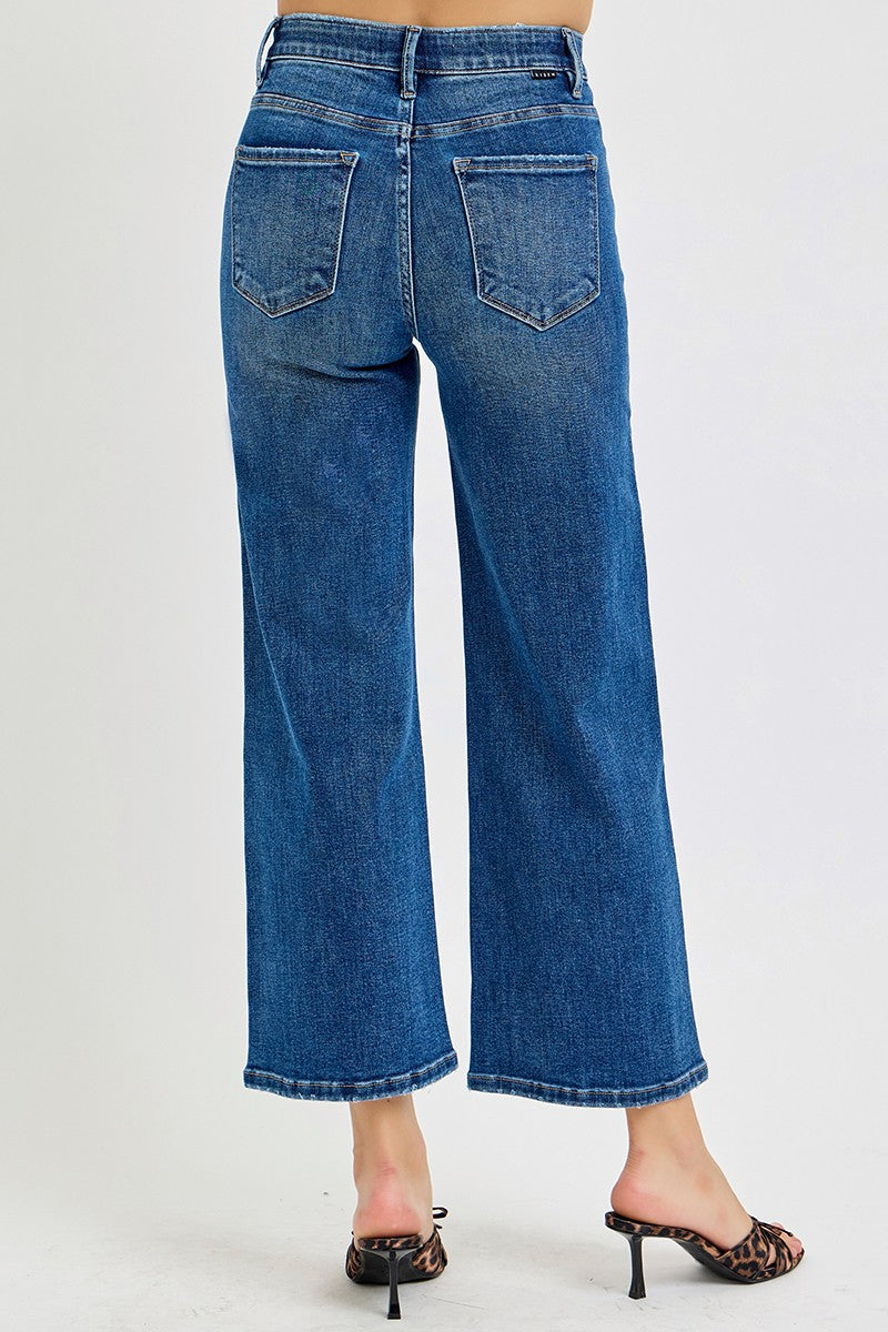Tummy Control Elastic Band High Rise Crop Wide Pants