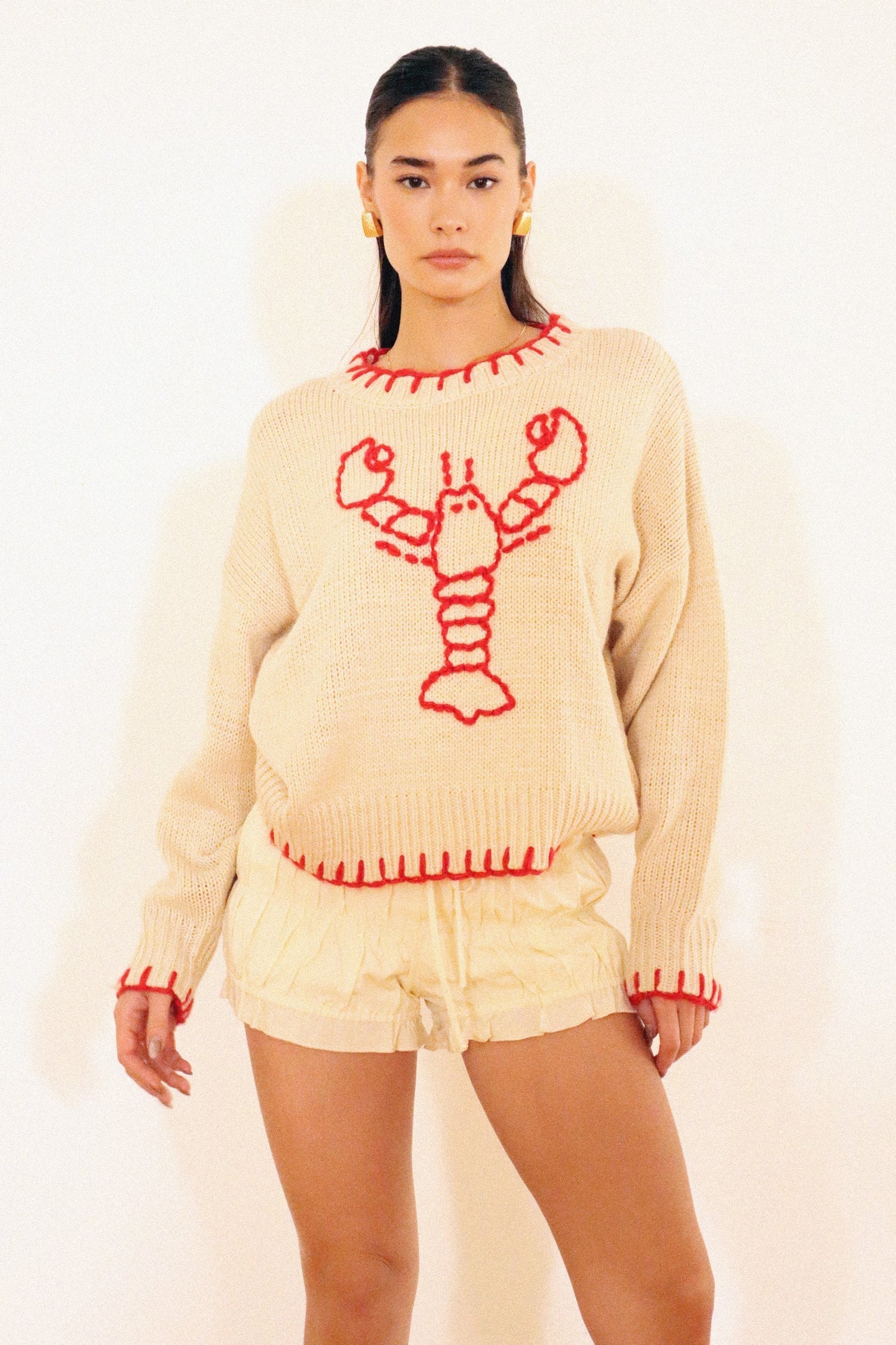 Lobster Sweater With Stitching Hem