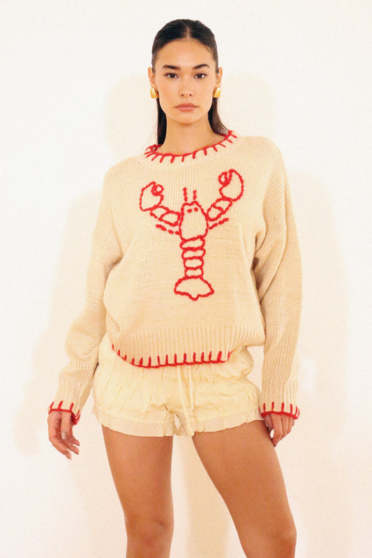 Lobster Sweater With Stitching Hem