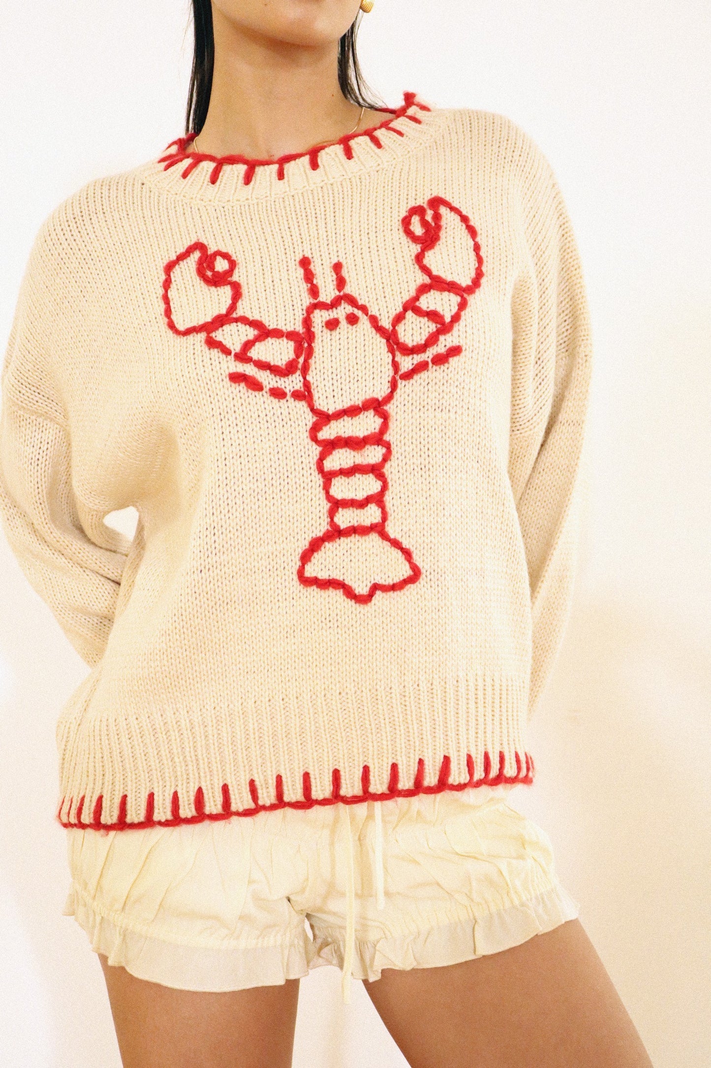Lobster Sweater With Stitching Hem