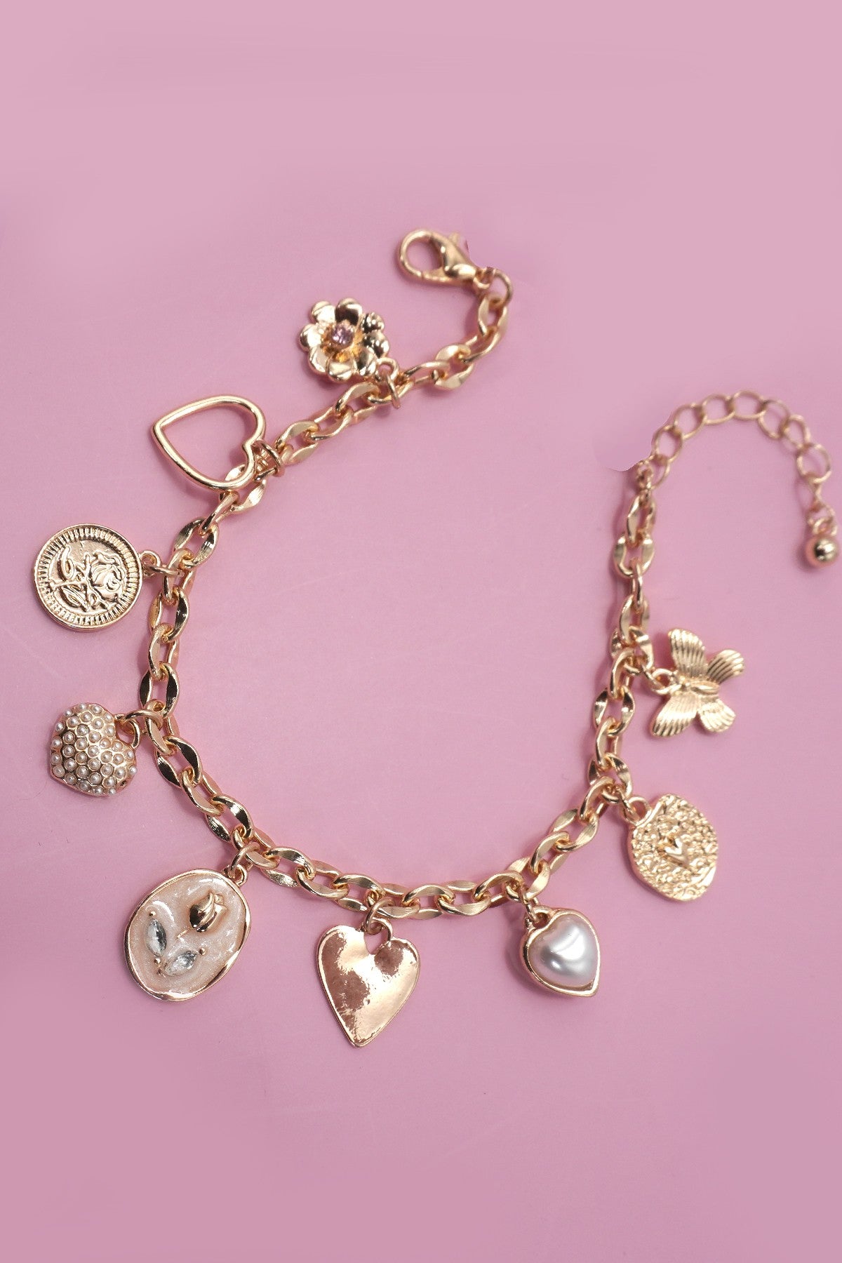 Enamel Flower Heart Charm Bracelet