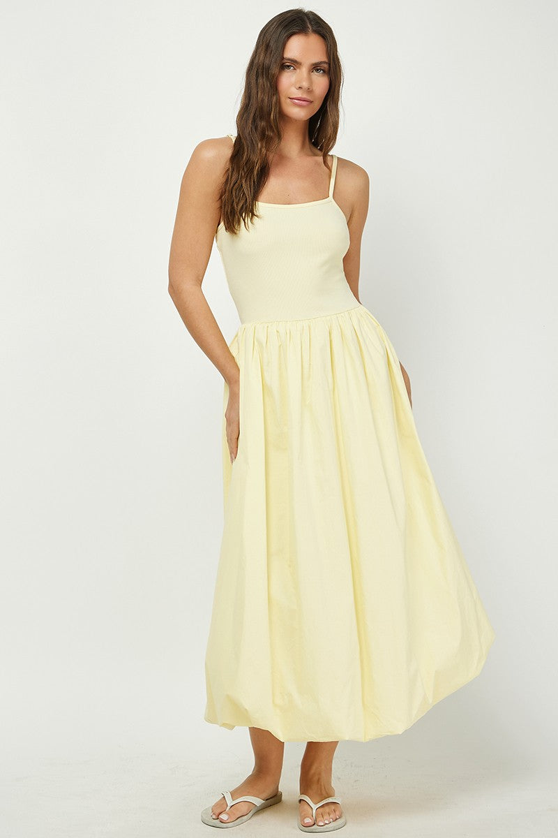 Contrast Ribbed Cami W Bubble Maxi Dress
