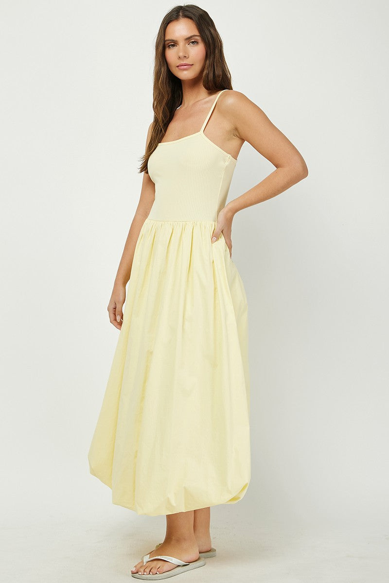 Contrast Ribbed Cami W Bubble Maxi Dress