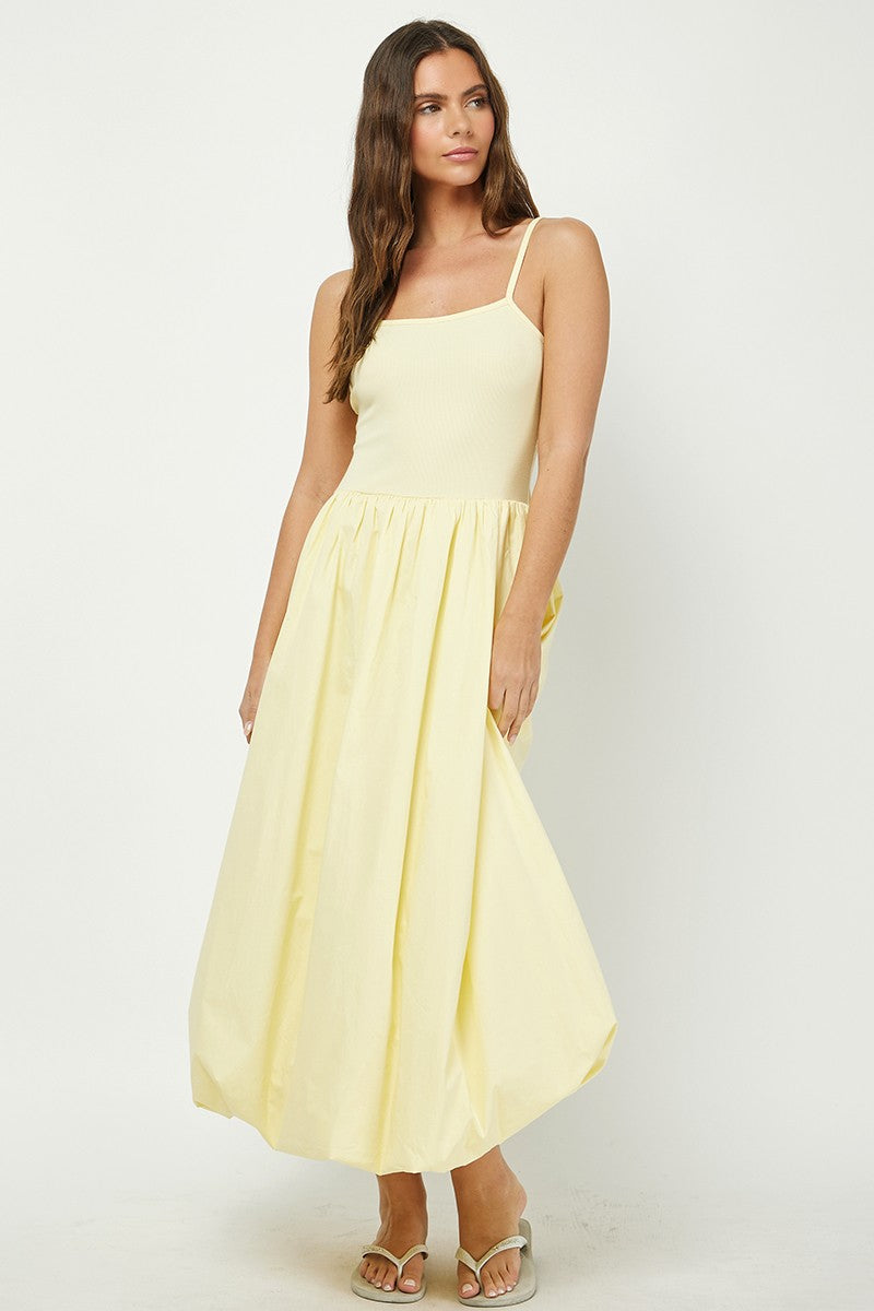 Contrast Ribbed Cami W Bubble Maxi Dress
