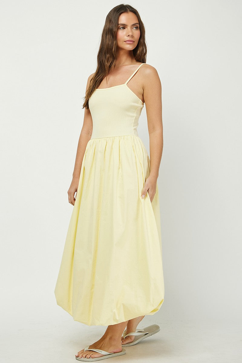 Contrast Ribbed Cami W Bubble Maxi Dress