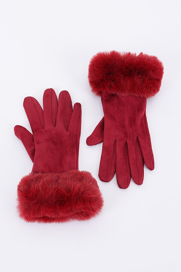 Faux Suede Gloves W Faux Fur