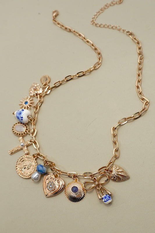 Porcelain Hearts Cross Necklace Charm Necklace