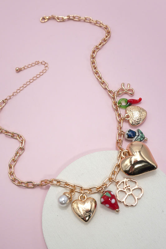 Porcelain Heart Strawberry Charm Necklace
