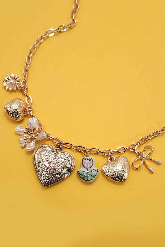 Heart Locket Porcelain Flower Bow